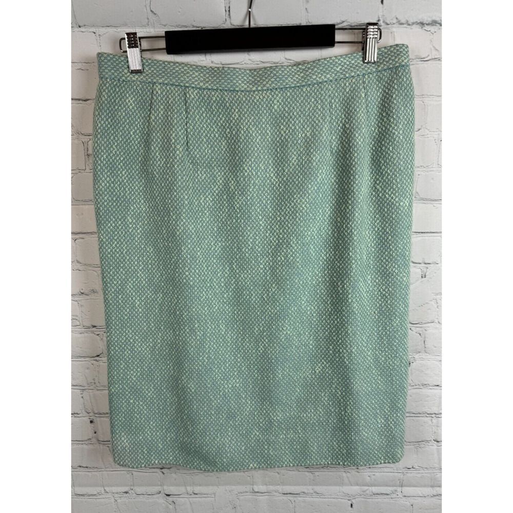 CARLISLE wool cotton light blue classic straight pencil skirt size 16